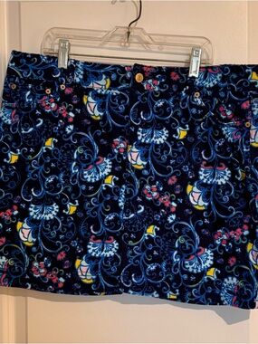 Lilly Pulitzer Navy Blue Floral Corduroy Skirt Size 10 Spring Summer Boho Vibes